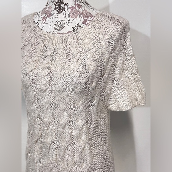 🛍️ KENSIE Cream knit short sleeve sweater‎ size L. - Picture 1 of 12
